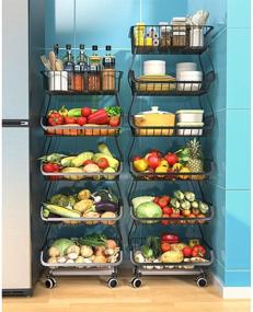 img 4 attached to 🥦 Peniogar Tier 6 Metal Kitchen Storage Basket with Wheels - Stackable Vegetable Organizing Cart, Rolling Fruit Basket, Snack Organizer & Utility Rack for Kitchen and Bathroom