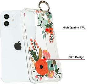 img 2 attached to IPhone 12/IPhone 12 Pro Case Floral Flower Wrist Strap Kickstand For Women Girls With Screen Protector Protective Clear Transparent Cell Phone Bumper Wrist Band Cover 6