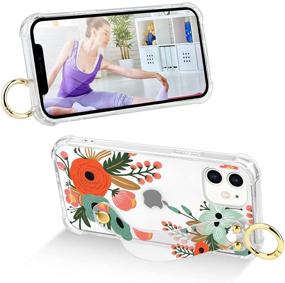 img 1 attached to IPhone 12/IPhone 12 Pro Case Floral Flower Wrist Strap Kickstand For Women Girls With Screen Protector Protective Clear Transparent Cell Phone Bumper Wrist Band Cover 6