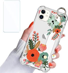 img 4 attached to IPhone 12/IPhone 12 Pro Case Floral Flower Wrist Strap Kickstand For Women Girls With Screen Protector Protective Clear Transparent Cell Phone Bumper Wrist Band Cover 6