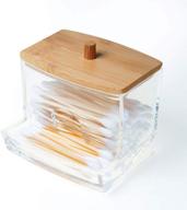 🛁 nagu acrylic qtip holder with bamboo lid - clear cotton swab dispenser for small spaces - plastic ear stick swabs organizer with square toothpick storage - decorative bathroom countertop storage solution логотип