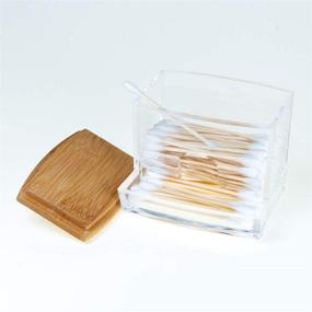 img 3 attached to 🛁 NAGU Acrylic Qtip Holder with Bamboo Lid - Clear Cotton Swab Dispenser for Small Spaces - Plastic Ear Stick Swabs Organizer with Square Toothpick Storage - Decorative Bathroom Countertop Storage Solution