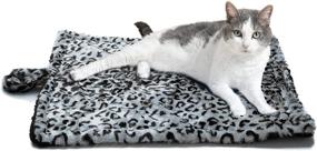 img 4 attached to 🐱 Paws & Pals Thermal Cat Self Warming Bed 20"x17.5" - Mat for Pets Dog Kittens Puppy - Stylish Grey White Black Leopard Print