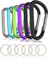 🔑 set of 6 large aluminum d ring carabiner clips, 3" caribeaner with 6 bonus keyring keychain hooks логотип