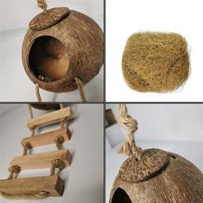 img 1 attached to 🐦 Tfwadmx Coconut Hide with Ladder, Natural Coconut Fiber Hanging Birdhouse Cage, Coconut Bird Shell Breeding Nest for Parrot, Parakeet, Lovebird, Finch, Canary (Set of 2)