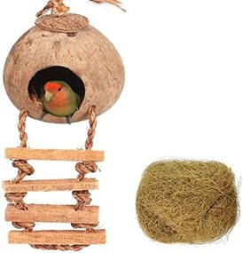 img 4 attached to 🐦 Tfwadmx Coconut Hide with Ladder, Natural Coconut Fiber Hanging Birdhouse Cage, Coconut Bird Shell Breeding Nest for Parrot, Parakeet, Lovebird, Finch, Canary (Set of 2)