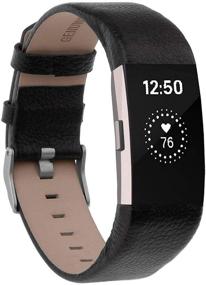 img 4 attached to 💼 Premium Genuine Leather Replacement Wristbands for Fitbit Charge 2 - Small & Large Sizes - Black
