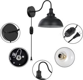 img 2 attached to 🏡 Set of 2 Vintage-Style Black Gooseneck Wall Sconces with Plug, Dimmer Switch, and E26 Base for Farmhouse Bedroom, Bedside, Nightstand, Headboard, Porch, and Garage