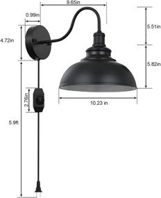 img 3 attached to 🏡 Set of 2 Vintage-Style Black Gooseneck Wall Sconces with Plug, Dimmer Switch, and E26 Base for Farmhouse Bedroom, Bedside, Nightstand, Headboard, Porch, and Garage