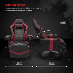 img 1 attached to 🪑 RESPAWN RSP-900 Reclining Gaming Chair - Racing Style, 35.04"-51.18" D x 30.71" W x 37.01"-44.88" H, Red