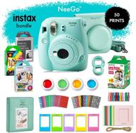 fujifilm instax mini 9 instant camera deluxe kit – neego case & accessories + 4 fun film packs (rainbow, stained glass, monochrome & white) – 50 exposures for instant creative photos, ice blue logo