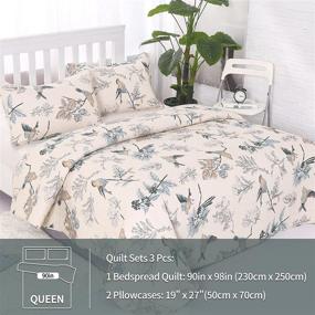 img 4 attached to 🐦 Лучший набор одеял: размер Queen - 3-штучный набор хлопкового покрывала/стеганое одеяло с принтом летающих птиц