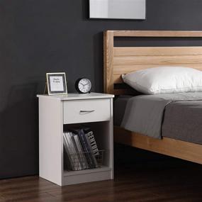 img 1 attached to 🛏️ White 1-Drawer Nightstand End Table with Open Storage Shelf - TINSAWOOD Nightstand Chest for Bedroom and Dorm Bedside