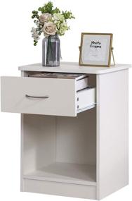 img 4 attached to 🛏️ White 1-Drawer Nightstand End Table with Open Storage Shelf - TINSAWOOD Nightstand Chest for Bedroom and Dorm Bedside