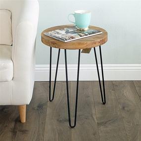 img 3 attached to 🪵 WELLAND Rustic Elm Wood Round End Table with Metal 3-Leg Stand