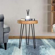 🪵 welland rustic elm wood round end table with metal 3-leg stand логотип