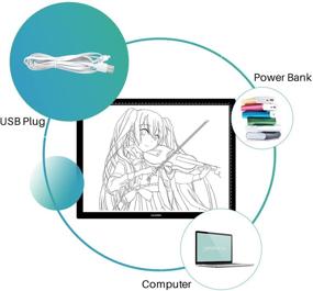 img 1 attached to 💡 HUION LA3 Портативная USB светодиодная легкая трассировочная коробка с регулируемой яркостью - идеальная татуировочная светящаяся панель для затемненного освещения