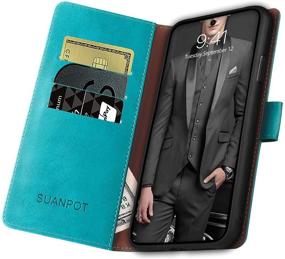 img 1 attached to SUANPOT Leather Wallet Case with RFID Credit Card Holder for Samsung Galaxy A52 4G & 5G - Flip Folio Book Phone Case - Shockproof Cover for Men and Women, Blue Green