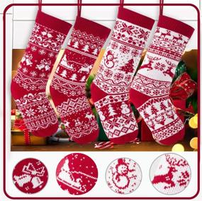 img 3 attached to 🧦 4 Pack Knit Christmas Stockings - 18" Large Xmas Stocking Gift Holder Bag Decoration with Snowflake Santa Snowman Reindeer Pattern for Family Tree Decor Ornament Accessories Holiday Party Supplies
