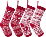 🧦 4 pack knit christmas stockings - 18" large xmas stocking gift holder bag decoration with snowflake santa snowman reindeer pattern for family tree decor ornament accessories holiday party supplies логотип