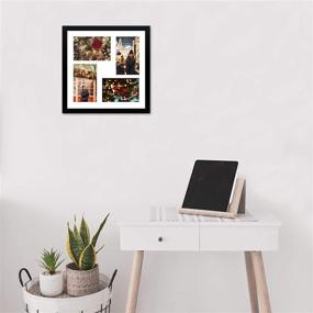 img 3 attached to 🖼️ 12x12 Black Wood Frame with White Mat - Golden State Art - Displays Four 4x6 Photos - Square Collage Frame - Real Glass, Sawtooth Hanger, Flexible Metal Tabs - Wall Mounting, Landscape & Portrait - Enhanced SEO