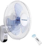 🔌 enhanced ken brown 16 inch wall mount oscillating fan: remote control, 3 speeds, 3 modes, 65 inches power cord, white – etl safety listed logo