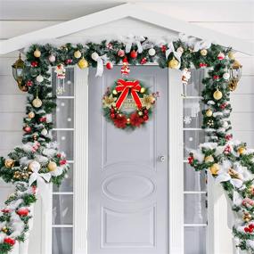 img 1 attached to GWHOLE 12 Inch Small Christmas Wreath for Front Door, Mini Door Wreath with Artificial Berries, Flowers, Red Bow, and Balls for Indoor Windows and Outdoor Christmas Decorations