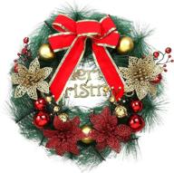 gwhole 12 inch small christmas wreath for front door, mini door wreath with artificial berries, flowers, red bow, and balls for indoor windows and outdoor christmas decorations логотип