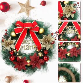 img 2 attached to GWHOLE 12 Inch Small Christmas Wreath for Front Door, Mini Door Wreath with Artificial Berries, Flowers, Red Bow, and Balls for Indoor Windows and Outdoor Christmas Decorations