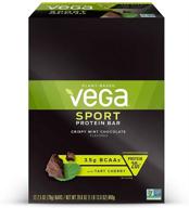 🌱 vega sport vegan protein bar, mint chocolate crispy, post workout protein energy bars - plant-based, vegan, bcaas, vegetarian, dairy-free, gluten-free, non-gmo (12 count) logo