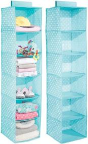 img 4 attached to 👕 mDesign Soft Fabric Over Closet Rod Hanging Storage Organizer - 2 Pack - Turquoise Blue with White Dots - 6 Shelves for Child/Kids Room or Nursery