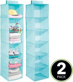 img 3 attached to 👕 mDesign Soft Fabric Over Closet Rod Hanging Storage Organizer - 2 Pack - Turquoise Blue with White Dots - 6 Shelves for Child/Kids Room or Nursery