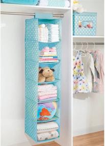 img 2 attached to 👕 mDesign Soft Fabric Over Closet Rod Hanging Storage Organizer - 2 Pack - Turquoise Blue with White Dots - 6 Shelves for Child/Kids Room or Nursery