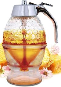 img 4 attached to 🐝 Efficient and Beautiful Hunnibi Honey Dispenser: No Drip Glass Maple Syrup Honey Jar with Stand - Stylish Bee Decor