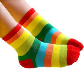 img 2 attached to Rainbow Multi-color Little Kids Crew Socks for Boys and Girls