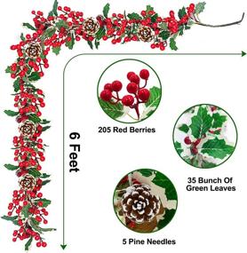 img 2 attached to 🎄 6-Foot Christmas Red Berry Garland Decoration - 304 Red Berries, 105 Leaves, 5 Pine Cones - Artificial Xmas Garland for Indoor Home Mantle Fireplace - Holiday Decor