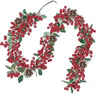 🎄 6-foot christmas red berry garland decoration - 304 red berries, 105 leaves, 5 pine cones - artificial xmas garland for indoor home mantle fireplace - holiday decor logo