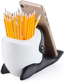 img 2 attached to Pencil and Pen Holder with Phone Stand - Coolbros Resin Carving Brush Scissor Organizer for Office Desk or Home Decor (Shark)