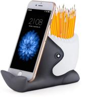 pencil and pen holder with phone stand - coolbros resin carving brush scissor organizer for office desk or home decor (shark) logo