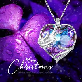 img 1 attached to 🧚 EleQueen Angel Wings Swarovski Crystals Heart Necklace with CZ Silver Tone, Bermuda Blue/Purple Pendant Jewelry for Women, Girls, and Mothers