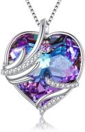 🧚 elequeen angel wings swarovski crystals heart necklace with cz silver tone, bermuda blue/purple pendant jewelry for women, girls, and mothers logo