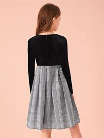 img 3 attached to 👗 High Waist A Line Pleated Skater Dress with Plaid Bow Detail by SOLY HUX Girl's, featuring Long Sleeves