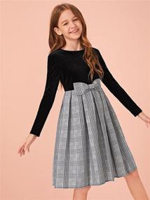 img 2 attached to 👗 High Waist A Line Pleated Skater Dress with Plaid Bow Detail by SOLY HUX Girl's, featuring Long Sleeves