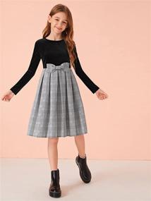 img 1 attached to 👗 High Waist A Line Pleated Skater Dress with Plaid Bow Detail by SOLY HUX Girl's, featuring Long Sleeves