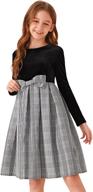 👗 high waist a line pleated skater dress with plaid bow detail by soly hux girl's, featuring long sleeves logo