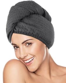 img 4 attached to 👩 YANIBEST Quick Drying Hair Towel Wrap for Women - Microfiber Turban Hands Free for Curly Long Thick Hair (Grey)