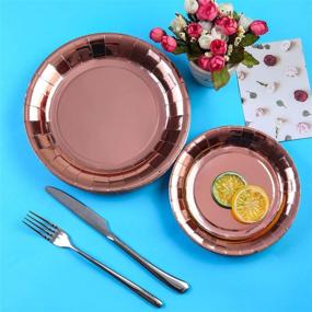 img 3 attached to 🌹 ENETOS Rose Gold Foil Disposable Dinnerware Set – 77-Piece Paper Tableware for 8 Guests, Perfect Party Supplies