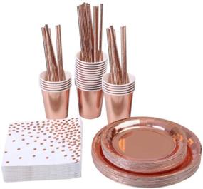 img 4 attached to 🌹 ENETOS Rose Gold Foil Disposable Dinnerware Set – 77-Piece Paper Tableware for 8 Guests, Perfect Party Supplies