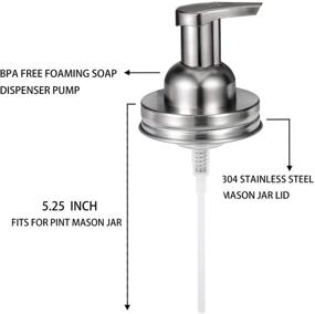 img 2 attached to 🧼 Mason Jar Foaming Soap Pump Dispenser Lids (2) - Rustproof Stainless Steel Lid / BPA Free Pump for Pint Regular Mouth Mason Jar, with Waterproof Stickers! - Kitchen Bathroom Farmhouse Decor/Brushed Nickel