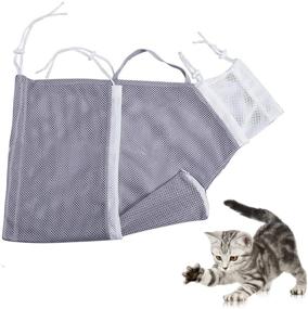 img 4 attached to Adjustable Mesh Detachable Cat Grooming Bag with Drawstring - Ideal for Bathing, Injecting, Examining, and Nail Trimming